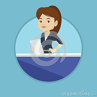 Television anchorwoman at studio. Vector Illustration