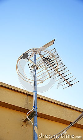 Television antenna on a rooftop of Barcelona Stock Photo