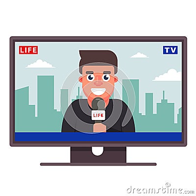 A television correspondent is telling the news Vector Illustration