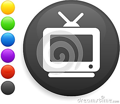 Television icon on round internet button Cartoon Illustration