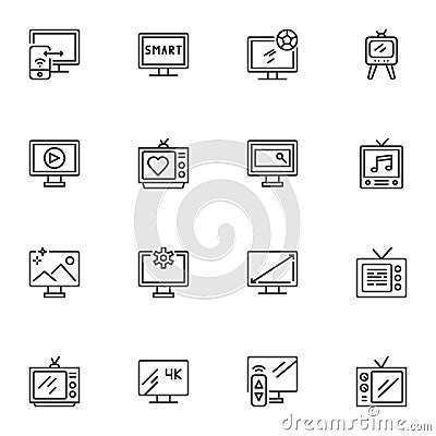Television line icons set Vector Illustration