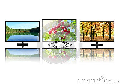 Television monitors isolated on white background. Flat high definition TV Stock Photo