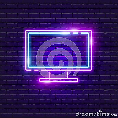 Television neon icon. Vector illustration for design. Household appliances concept. Glowing TV sign Vector Illustration