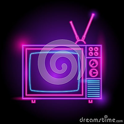 Television neon logo. glow in the dark. electric theme season. party night club. Vector Illustration