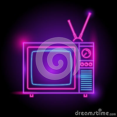Television neon logo. glow in the dark. electric theme season. party night club. Vector Illustration