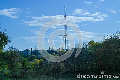 Television tower construction to transmit signals TV Stock Photo