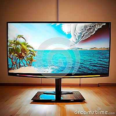 Televisione screen with a paradise Sea view Stock Photo