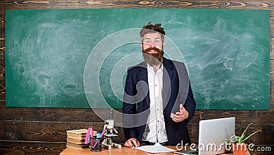 Telling educational stories. Teacher bearded man tell interesting story. Teacher interesting interlocutor best friend Stock Photo