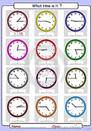 Telling the time, what is the time, Vector Illustration