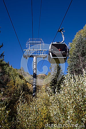 Telluride Colorado ski gondola up the hillside Editorial Stock Photo