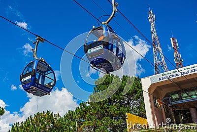 The telpher between Truc Lam pagoda and Tuyen Lam Lake in Dalat Editorial Stock Photo