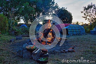 Temazcal, preparation for ritual,Traditional native sweat lodge with hot stones Stock Photo