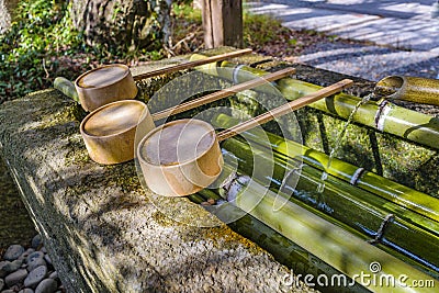 Temizuya at Shintoism Temple, Kyoto, Japan Stock Photo