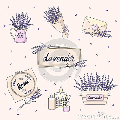 Lavender vector card with isolated objects Stock Photo