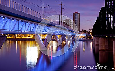 Tempe Arizona Light Rail Bridge and City Stock Photo