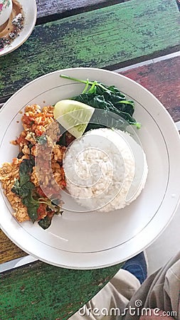 tempeh penyet Indonesian food menu Stock Photo