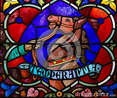 Temperance - Stained Glass in Mechelen Cathedral Stock Photo