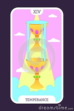 The temperance tarot cartoon flat card template major arcana. Taro vector illustration spiritual signs with esoteric Vector Illustration