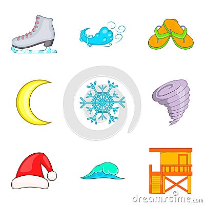 Temperate climate icons set, cartoon style Vector Illustration