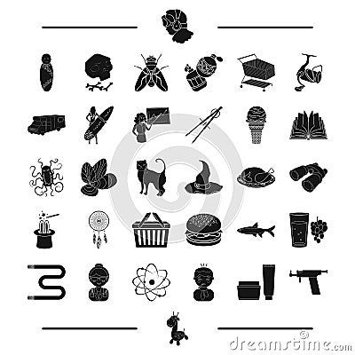 Temperature, cream and other web icon in black style. tattoo, typewriter, giraffe, toy icons in set collection. Vector Illustration