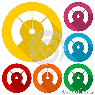 Temperature gauge,Pressure gauge, manometer icons set with long shadow Vector Illustration