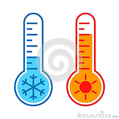 Thermometers with high and low temperatures graphic icons Cartoon Illustration