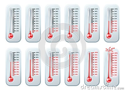 Temperature rising thermometers Vector Illustration