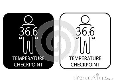 Temperature scanning. Check human body temperature poster. Checkpoint or station for measurement of fever. It could be used in the Cartoon Illustration