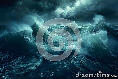 Tempest's Symphony: Ocean's Fury Unleashed. Concept Ocean Waves, Stormy Weather, Dramatic Sky, Stock Photo