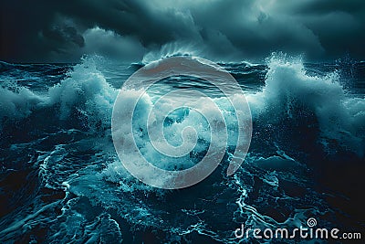 Concept Ocean Photography, Stormy Skies, Tempests Wrath Oceans Fury Under Brooding Skies Stock Photo