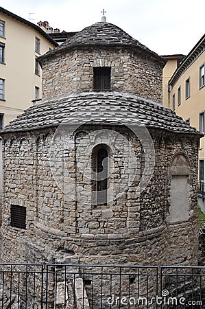 Tempietto di Santa Croce is a octagonal romanesque chapel in the upper city of Bergamo Stock Photo