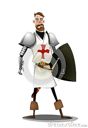 Templar knight standing on white background Vector Illustration