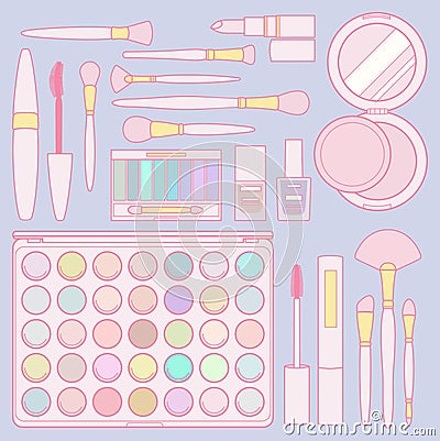 Set of makeup items Vector Illustration