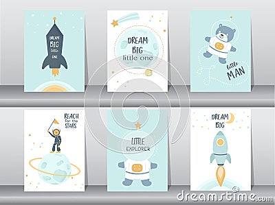 Set of cute Space for kids,Illustration of an astronaut, spaceship,rocket, UFO, sky ,Vector eps10. Vector Illustration