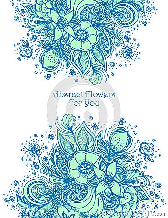 Template with Beautiful abstract flowers bouquet blue on white Vector Illustration