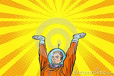 Template astronaut holding something on his hands Vector Illustration