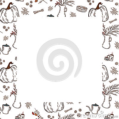 Template with autumn attributes for food recipes, cooking Vector Illustration