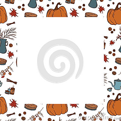 Template with autumn attributes for food recipes, cooking Vector Illustration