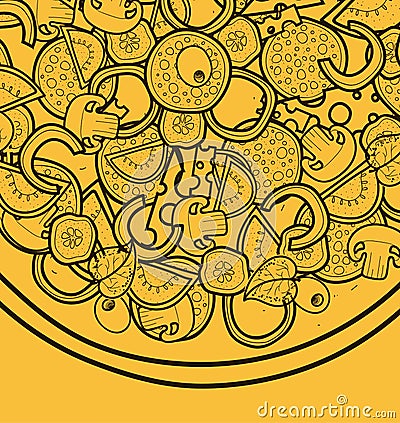 Template background with pizza doodle designs for posters, menus Vector Illustration