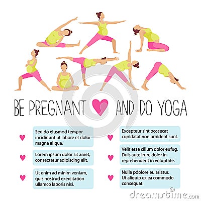 Template of Banner for advertising pregnant yoga. Vector Illustration