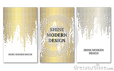 Template for banner, flyers, save the date, birthday or other invitation. Gold and silver rain on white background Vector Illustration