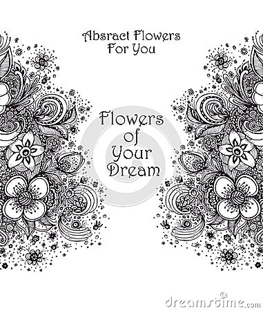 Template with Beautiful abstract flowers bouquet black on white Vector Illustration