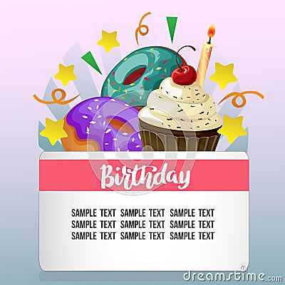 Birthday card with cute snacks Vector Illustration