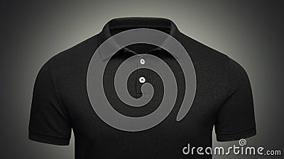 Template black Polo shirt concept closeup front view. Polo T-shirt mockup with empty space on collar for your brand Stock Photo