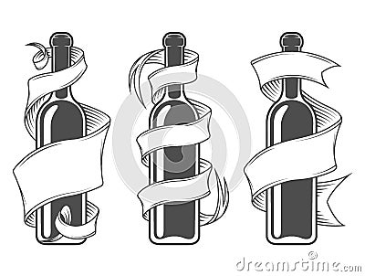 Template bottles with ribbon. Vector Illustration