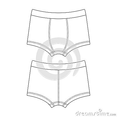 Template boxer briefs vector flat design outline clothing underwear Vector Illustration