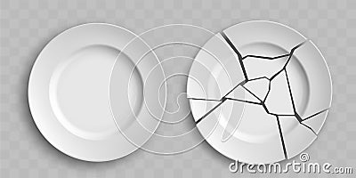 Template of broken white porcelain plate Vector Illustration