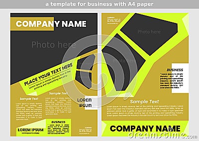 template of a business brochure. light green and dark yellow colors Vector Illustration