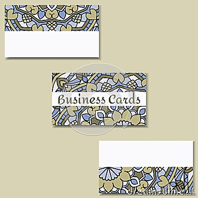 Template business cards with oriental pattern and geometric circle element. Vector Illustration