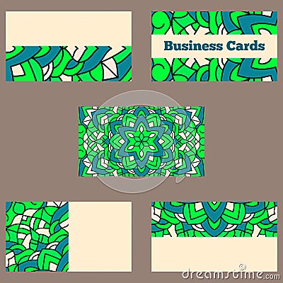 Template business cards with oriental pattern and geometric circle element. Vector Illustration